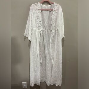 NWT Sheer drawstring open front mid sleeve midi cover up